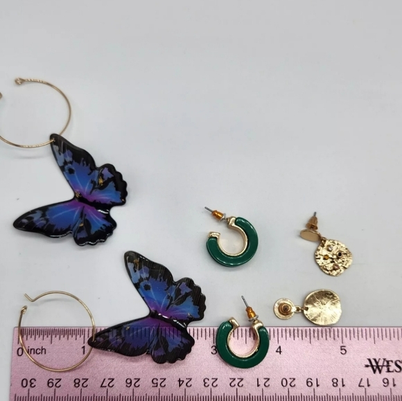 Lot Of 3 Pairs Bijou BRIGITTE Pierced Earrings Butterfly Gold Nugget Green Hoop - Picture 15 of 15
